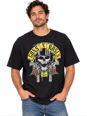 Guns N' Roses Skull Roses Graphic Band T-Shirt Men's 2XL Black 2019